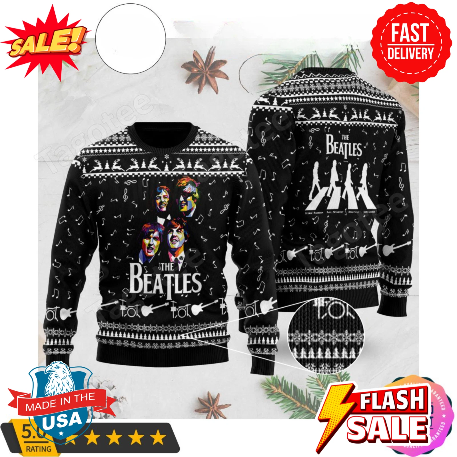 The Beatles Band Knitted Christmas Jumper Ugly Sweater