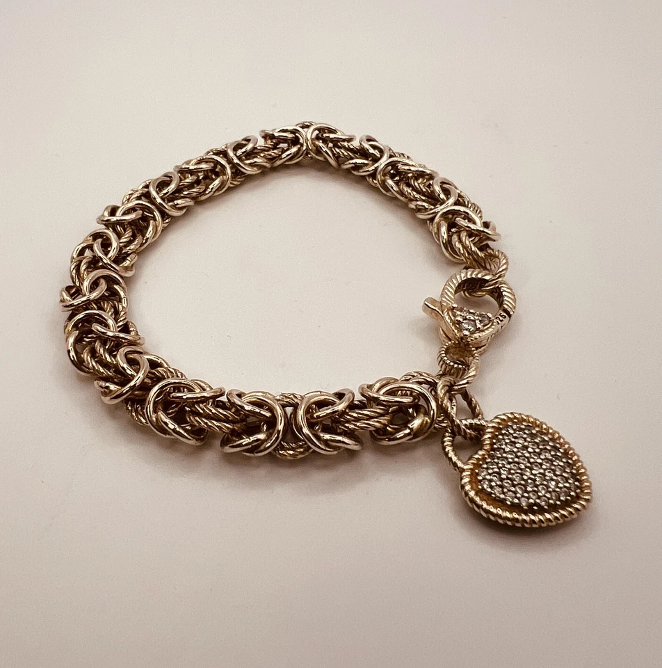 Judith Ripka Circonita cúbica Verona revestido de oro rosa 925 cadena pulsera corazón encanto Foto 2 de 4