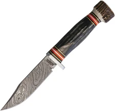 Marbles Skinner Black & Brown Jigged Damascus Fixed Blade Knife w/ Sheath 463