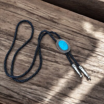 Bolo Tie Mens Wedding Necklace PU Leather Rope Western Cowboy Style