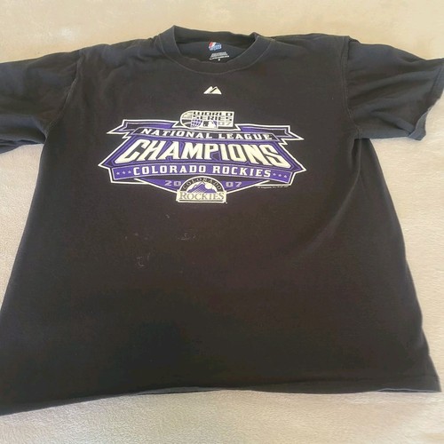 Majestic Mens Medium Black Colorado Rockies 2007 National League Champions...