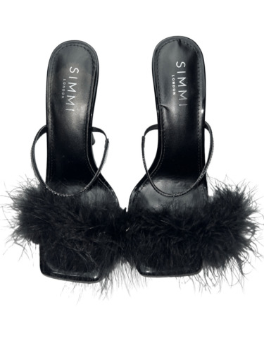 Simmi London Black Patent Leather Open Toe Feather