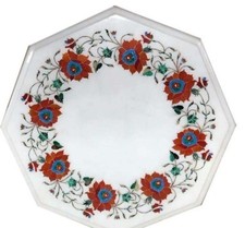 14" white Marble Table Floral art Inlay Work Home Furniture and decor