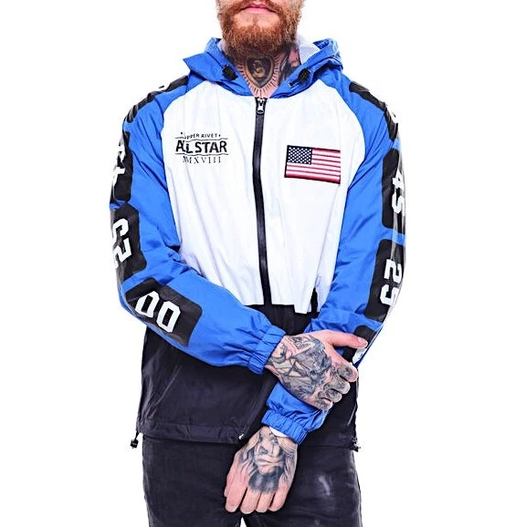 NEW! MEN COPPER RIVET WINDBREAKER ALL STAR FULL ZIP RAGLAN ANORAK