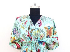 Light Green Floral Indian Long Kimono Caftan Dress Caftan Sleepwear Night Gowns