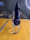 Vintage Italian Murano like Cobalt Blue Hand Blown Glass Seahorse Paperweight