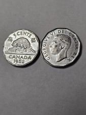 (1) ONE X 1952 CANADA NICKEL KING GEORGE VI AU FOREIGN COINS 5 CENTS