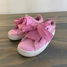 Puma Basket Cuore Rosa e Bianco Pelle Verniciata Rihanna Creeper Bambino Taglia 9C (O7)