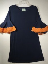 Judith March Anthropologie Bell Crochet Sleeve Dress Navy Blue/Coral Sz S Lined