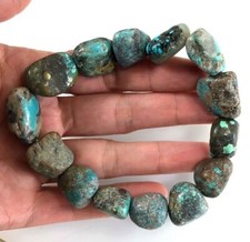 Blue Turquoise Bracelet Rough Nugget Beads Healing Gemstone Kingman Stretch