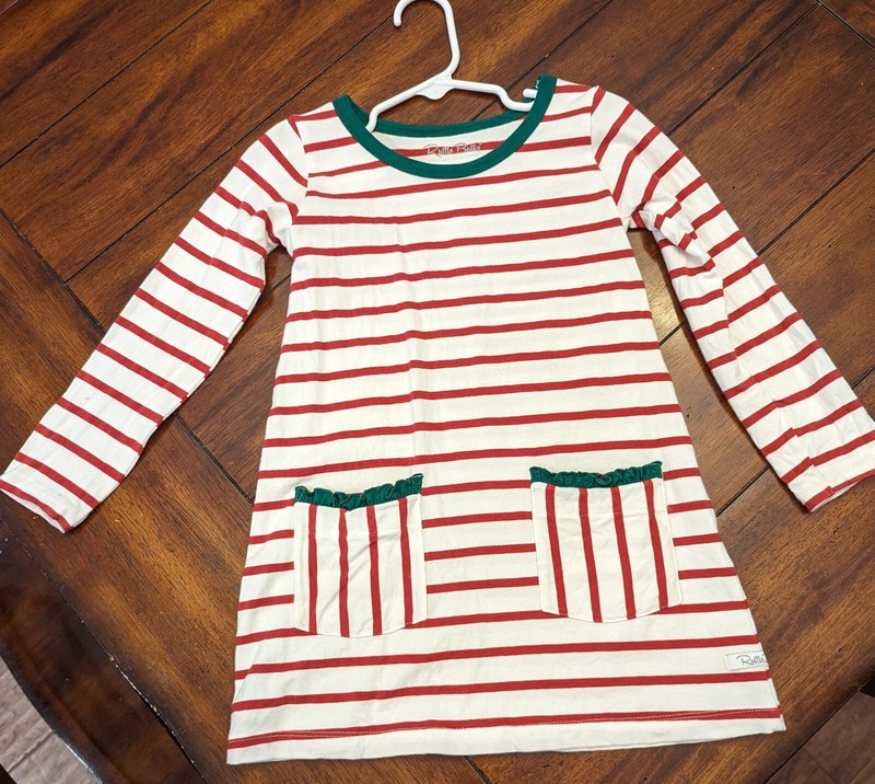 RUFFLE BUTTS GIRLS RED GREEN STRIPE CHRISTMAS DRESS SIZE 4