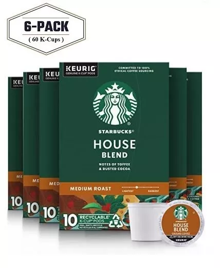 Starbucks House Blend Medium Roast Coffee Keurig k cups 60 pods
