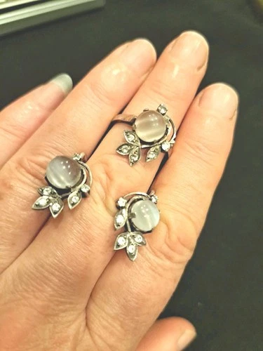 Gray Moonstone Sterling Silver  Earrings Ring Set. Vintage From...