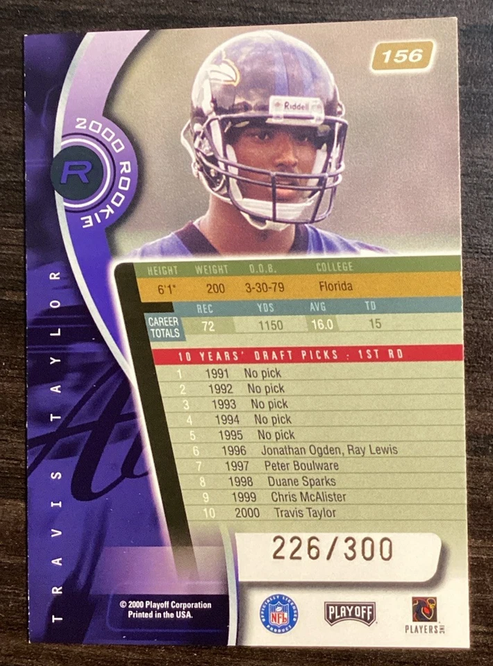 2000 Playoff Absolute #156 Travis Taylor RC Baltimore Ravens /300 - Image 2 of 2
