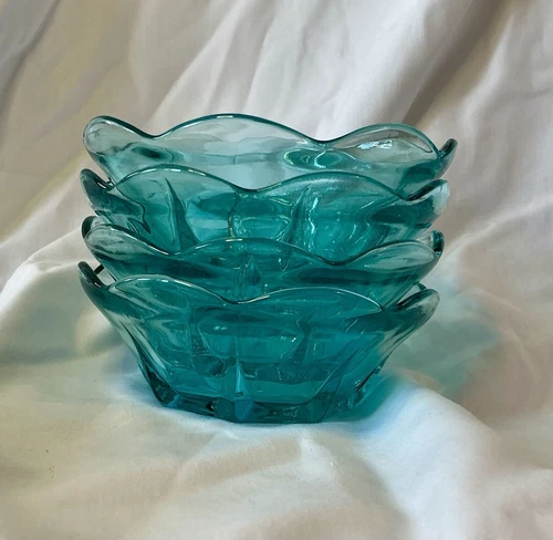 Vintage Anchor Hocking Swedish Modern Aquamarine  Glass Dip Bowls
