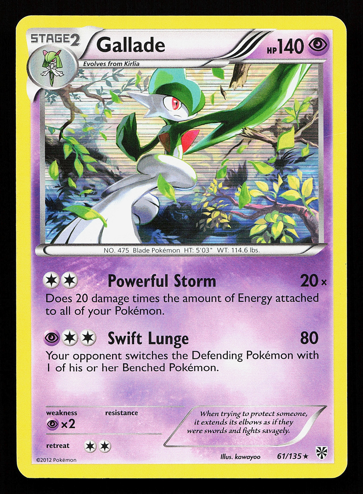 Gallade 61/135 Holo Rare Plasma Storm Pokémon Card