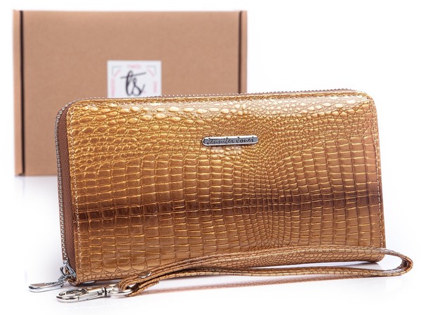 Jennifer Jones Echt-Leder Damen GeldböRse Portemonnaie Croco Glanz Optik Gold-image