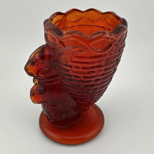Vintage Fenton Ruby Red Glass Bunny Rabbit with Basket Toothpick Holder Easter