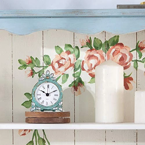 Vintage Pewter Quartz Mini Table Clock with Crystal Shining Rhinestone, Aqua - Image 4 of 4