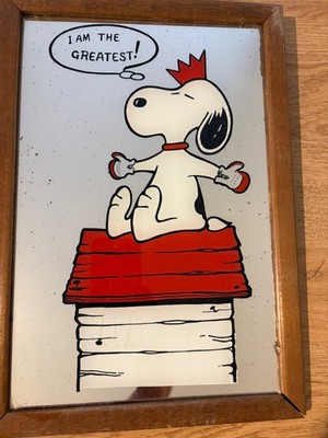  Vintage Snoopy Boxen ''I Am The Greatest!''   Spiegel aus gerahmtem Glas   70er Jahre