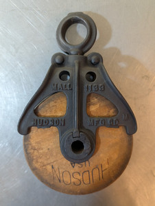 Antique Wood Cast Iron Hudson Barn Pulley Rustic Farmhouse Industrial Decor