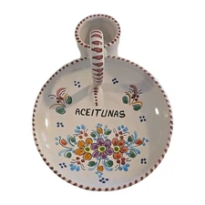 Handpainted Spanish  Olive & Pit Serving Dish Signed ABAD Puente, Spain!