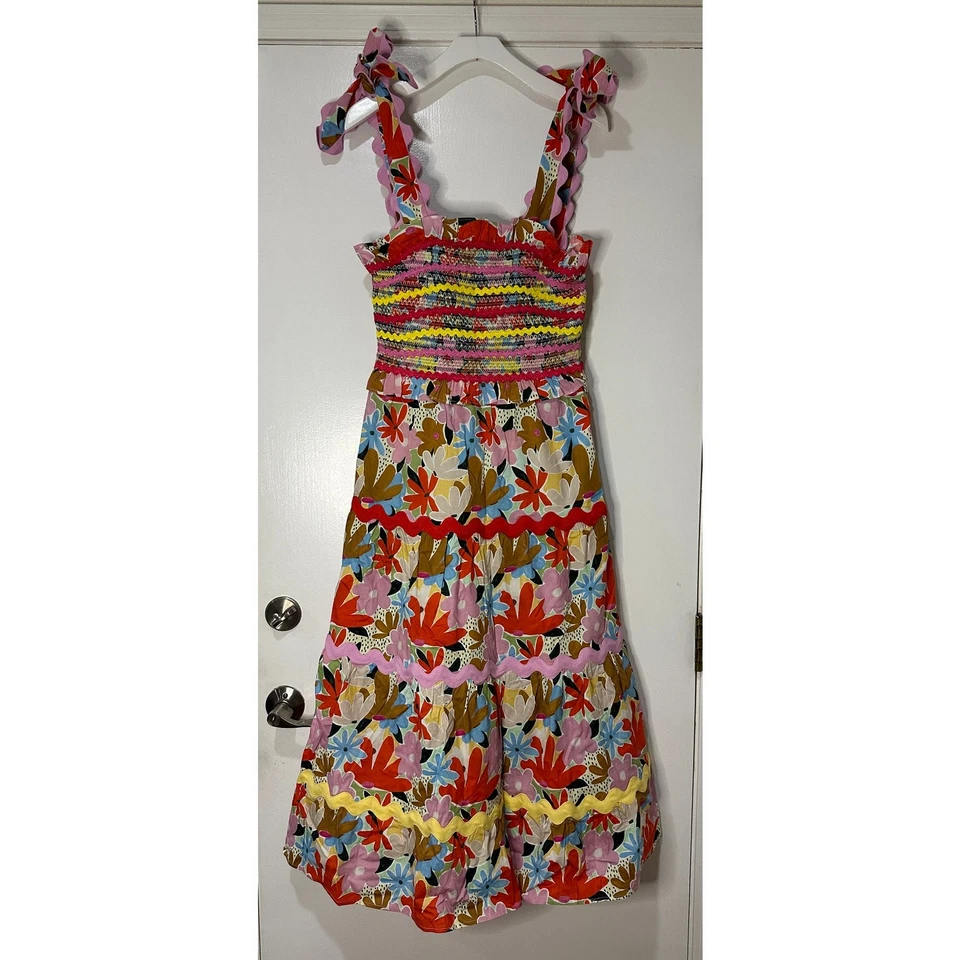 Vestido Celia B Nilsa Floral En Niveles Midi Talla XL NUEVO CON ETIQUETAS Detalles Festoneados Correas de Corbata Foto 2 de 4