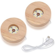 2-Pack Wooden LED Display Base - Lighted Stand for Crystal Art (2.5in Diamete...