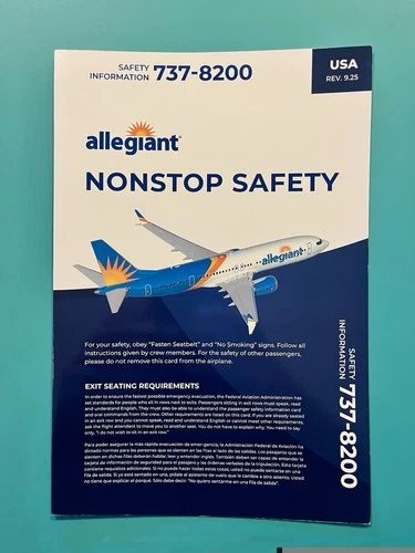 ALLEGIANT AIRLINES 737-800 SAFETY CARD—2025 - product listing photo