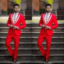 Fashion Men's Suits Splicing 2 Pcs Wedding Groom Tuxedos Prom Party Blazers