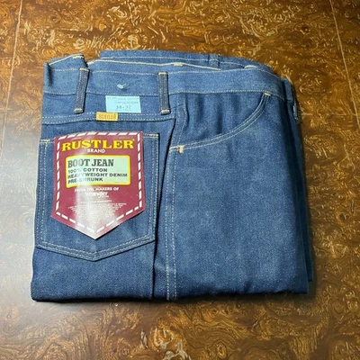 VTG NOS Made in USA Wrangler Rustler Boot Jean Men's 38x32 Dark Cotton Denim - Image 1 of 4