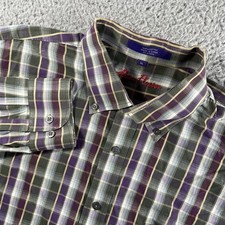 ALAN FLUSSER SHIRT MENS XL PURPLE GREEN BUTTON DOWN LONG SLEEVE PLAID COTTON