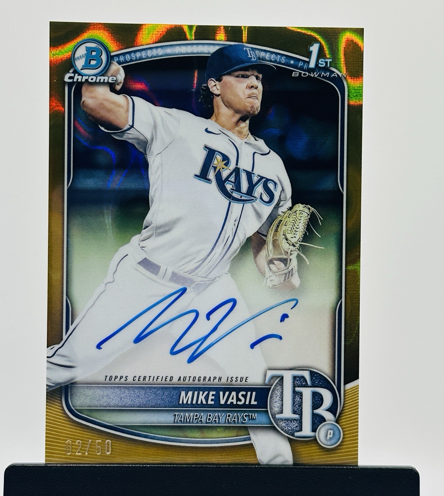 MIKE VASIL 2025 BOWMAN CHROME #CPA-MV PROSPECT AUTO GOLD LAVA REFRACTOR 32/50