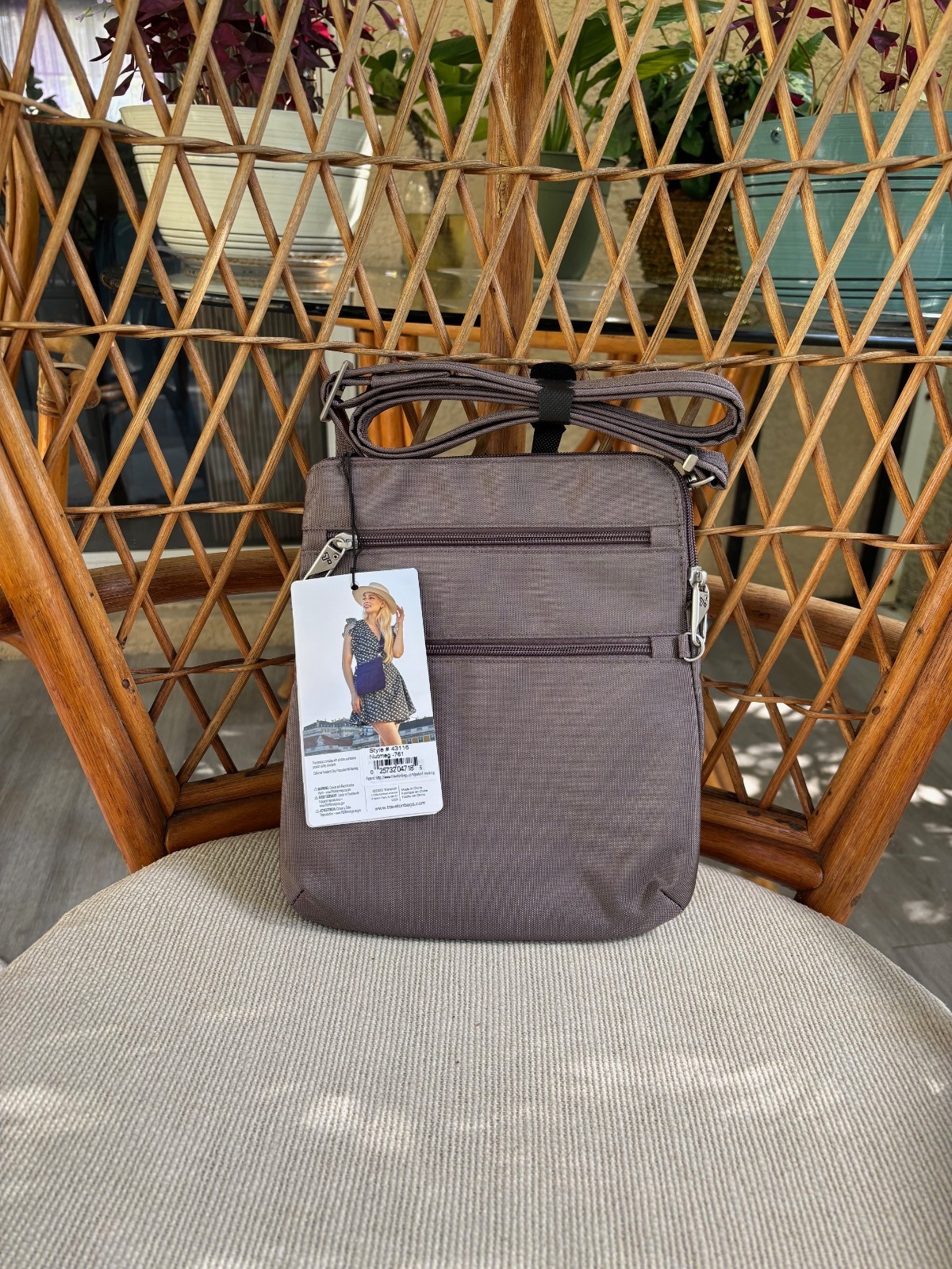 Travelon Anti-Theft Classic Slim Double Zip Crossbody Color: Nutmeg
