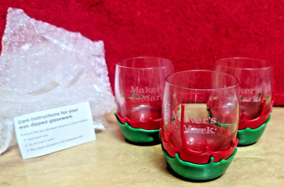 MAKERS MARK Bourbon Whiskey Rocks Red Green Wax Dipped Bottom Set of 3 NEW