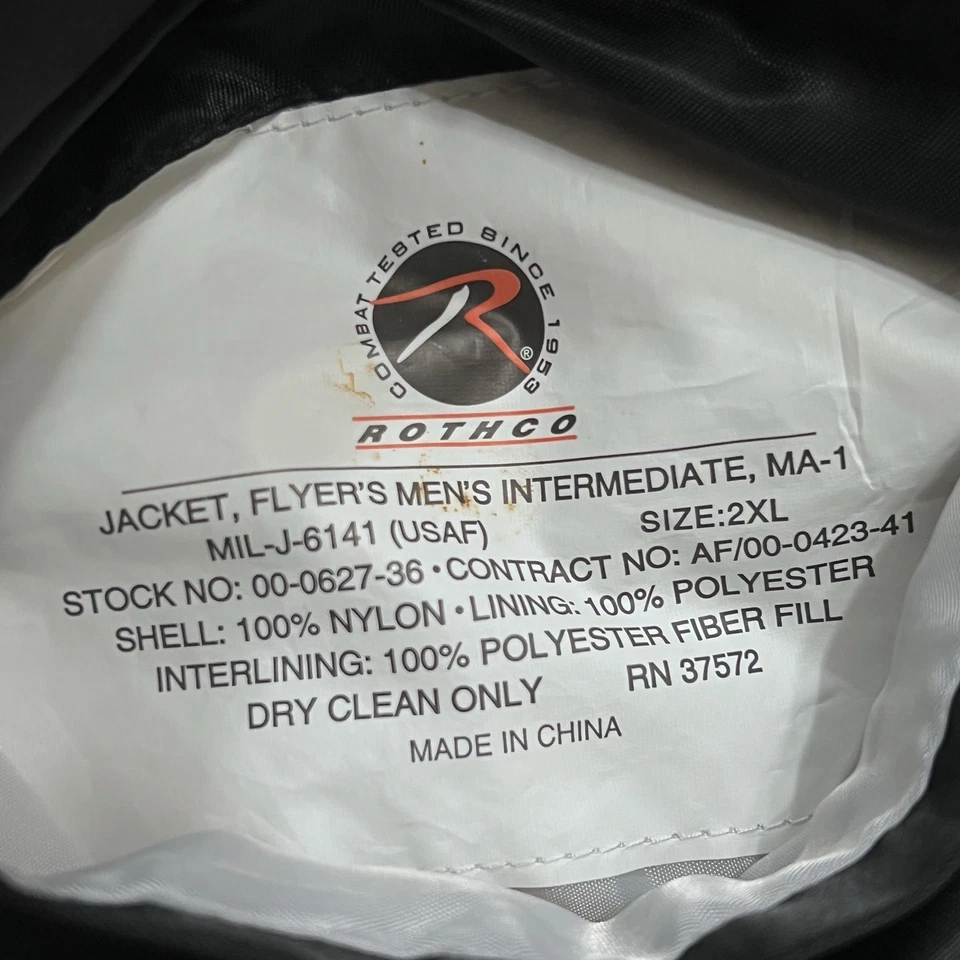 复古 MA-1 Rothco 夹克黑色陆军传单鹰枪刺绣布贴轰炸机 2XL — 第 4/4 张图片