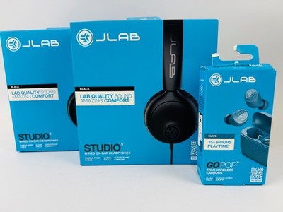 JLAB Studio2 Wired On-Ear Headphones (x2) & GoPOP+ True Wireless Earbuds Bundle