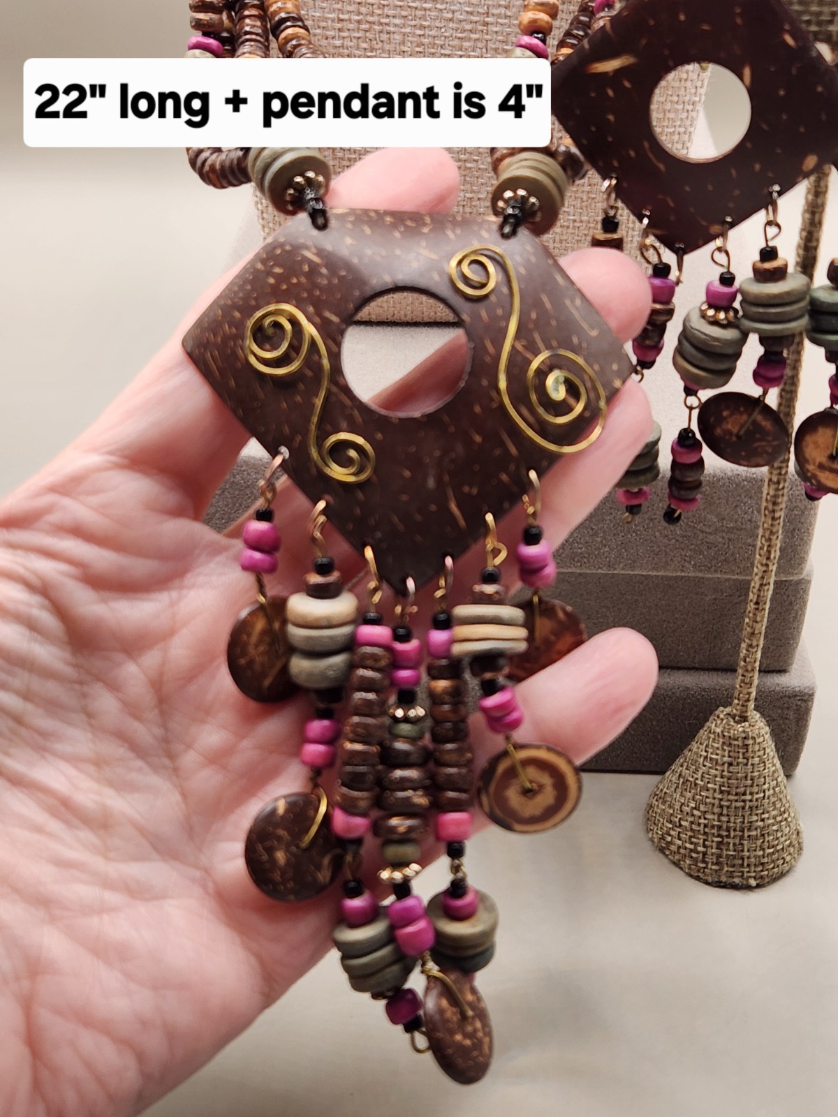 Multi-Strand Retro Coconut Shell Bead Necklace Bo… - image 2