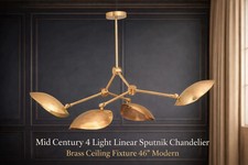 "Lámpara de techo de latón Sputnik lineal de 4 luces Mid Century 46"" moderna"