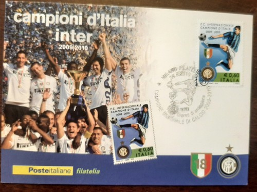 CALCIO Cartolina filatelica INTER 18° Scudetto 2010 Primo giorno Milano 24GIU10 - Foto 1 di 3