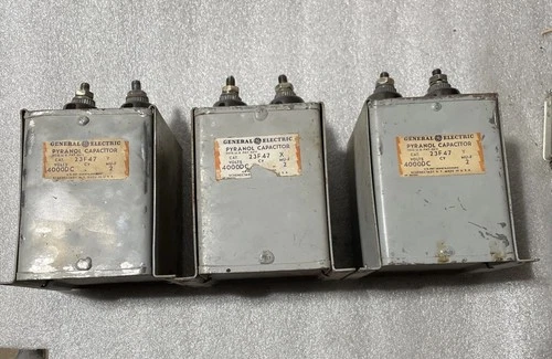3 Vintage 2mfd 4000 VDC GE CAPICITORS Cat No. 23F47