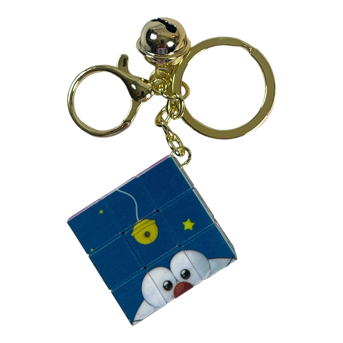 ⭐️れもん⭐️ Doraemon Rubix Cube Puzzle Keychain with Clasp, Keyring, and Bell