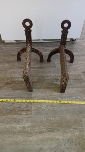 Vintage Cast Iron Fireplace Fire Pit Log Holders, Heavy. pair.