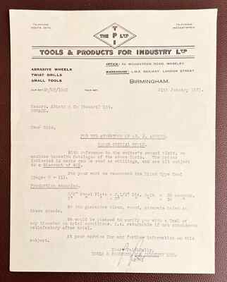 1931 Tools & Products for Industry Ltd. Brief - Birmingham Engineering