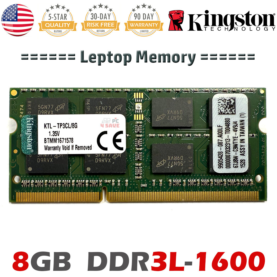 Kingston 8GB DDR3L 1600 Laptop Memory PC3L-12800S SODIMM RAM  KTL-TP3CL/8G
