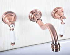 Antique Copper Basin Faucet Dual Handle Wall-Mount Tub Mixer Bathroom Sink Tap