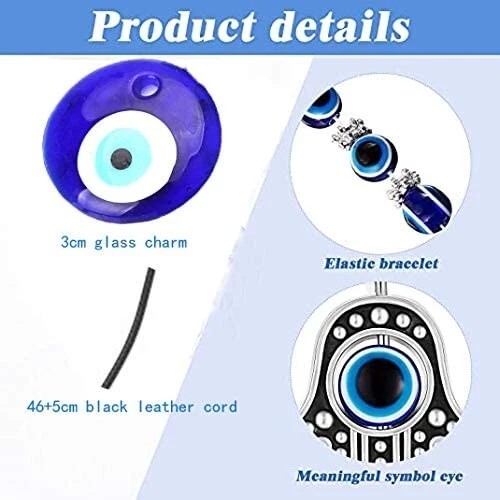 Turkish Blue Evil Eye Lucky Pendant Necklace Bracelet Charm Unisex Jewelry 2Pcs - Afbeelding 17 van 18