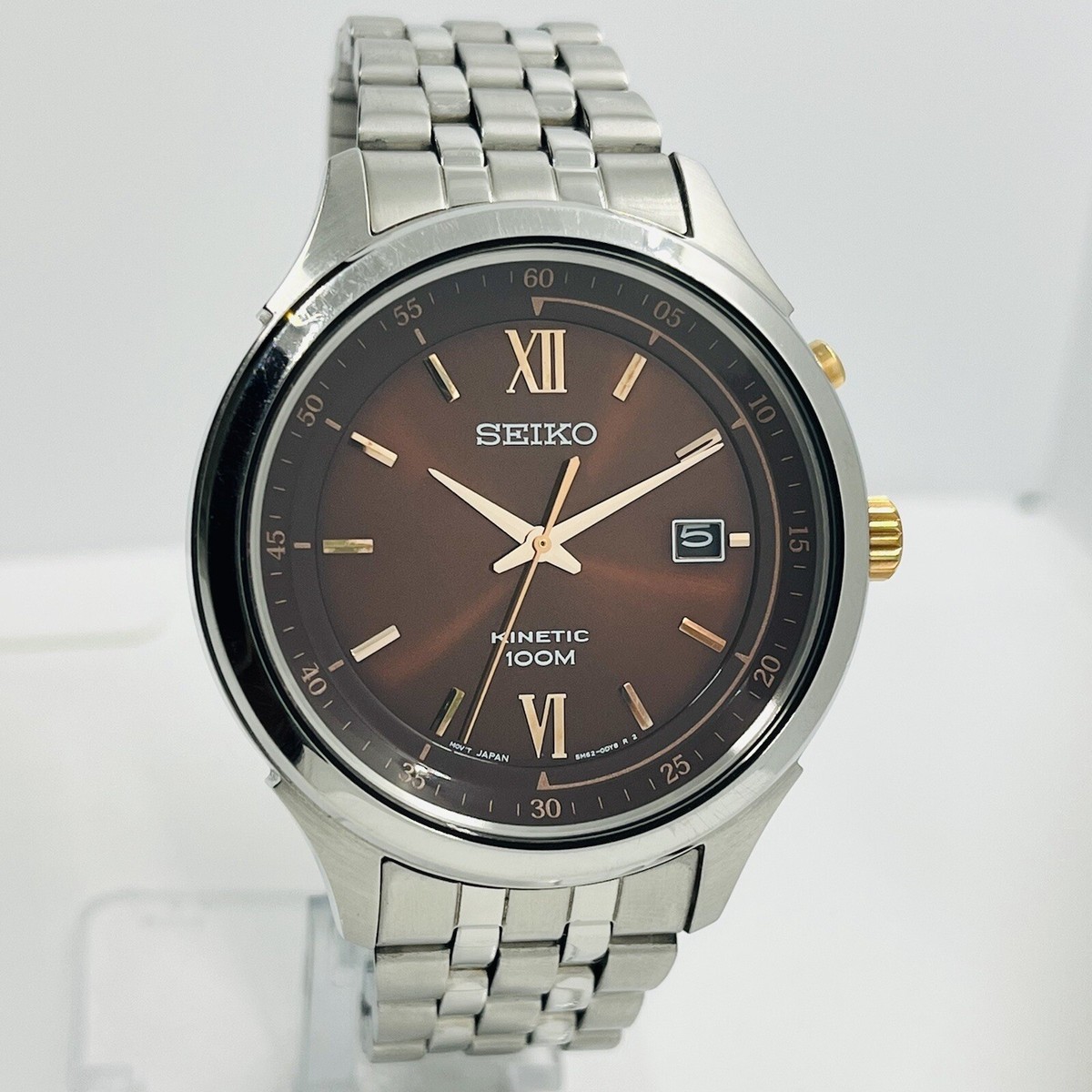 Seiko Kinetic Men's Brown Dial 10ATM Stainless Steel Silver 42mm