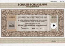 Schulte Schlagbaum AG 1990 Velbert Rheinland Schloßfabrik SAG 500 DM Stammaktie