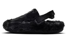 NEW Women's Size 9 Nike Calm Mule Fuzzy Faux Fur Black Sandal Slide